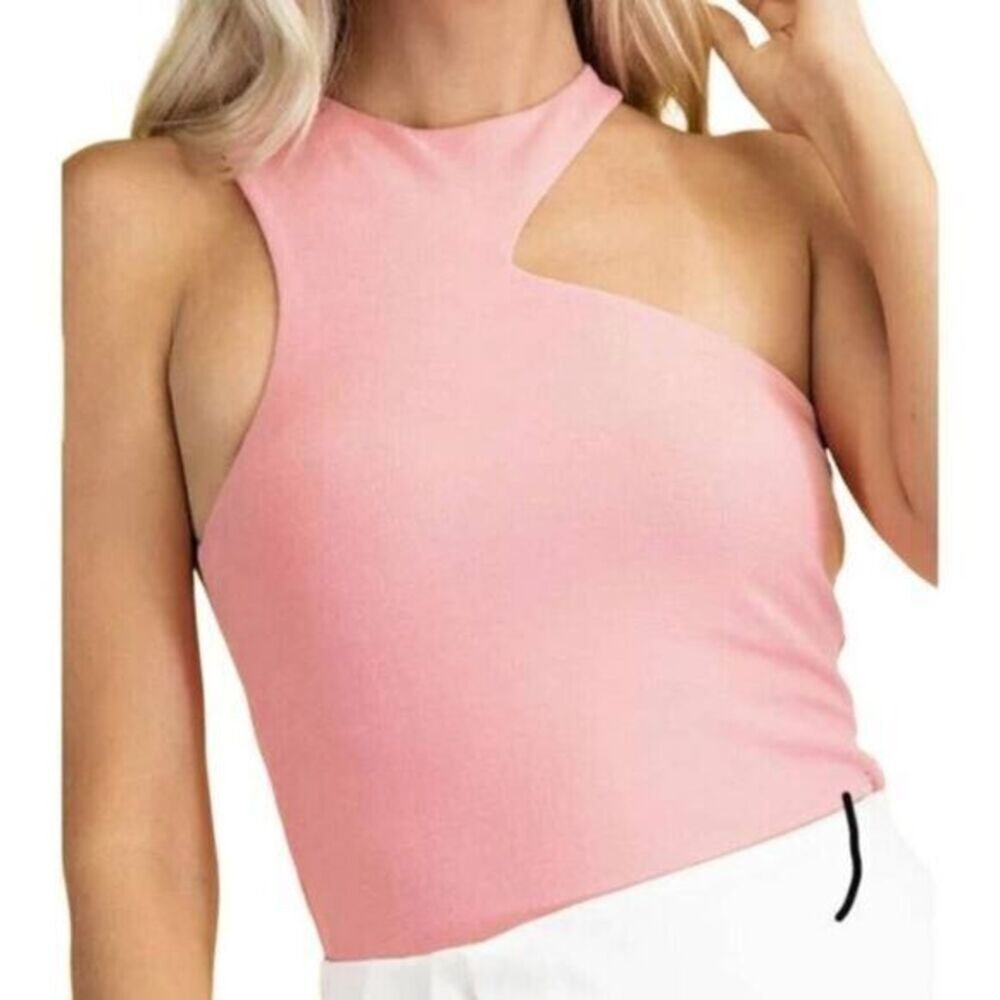Pink Velour Asymmetric Bodysuit | Glam | Large | NWOT | SKU144‎